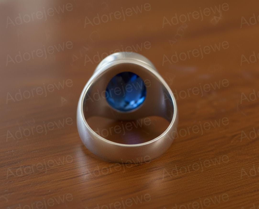 Sapphire Sterling Silver Signet Ring, Oval Stone (12x16mm)
