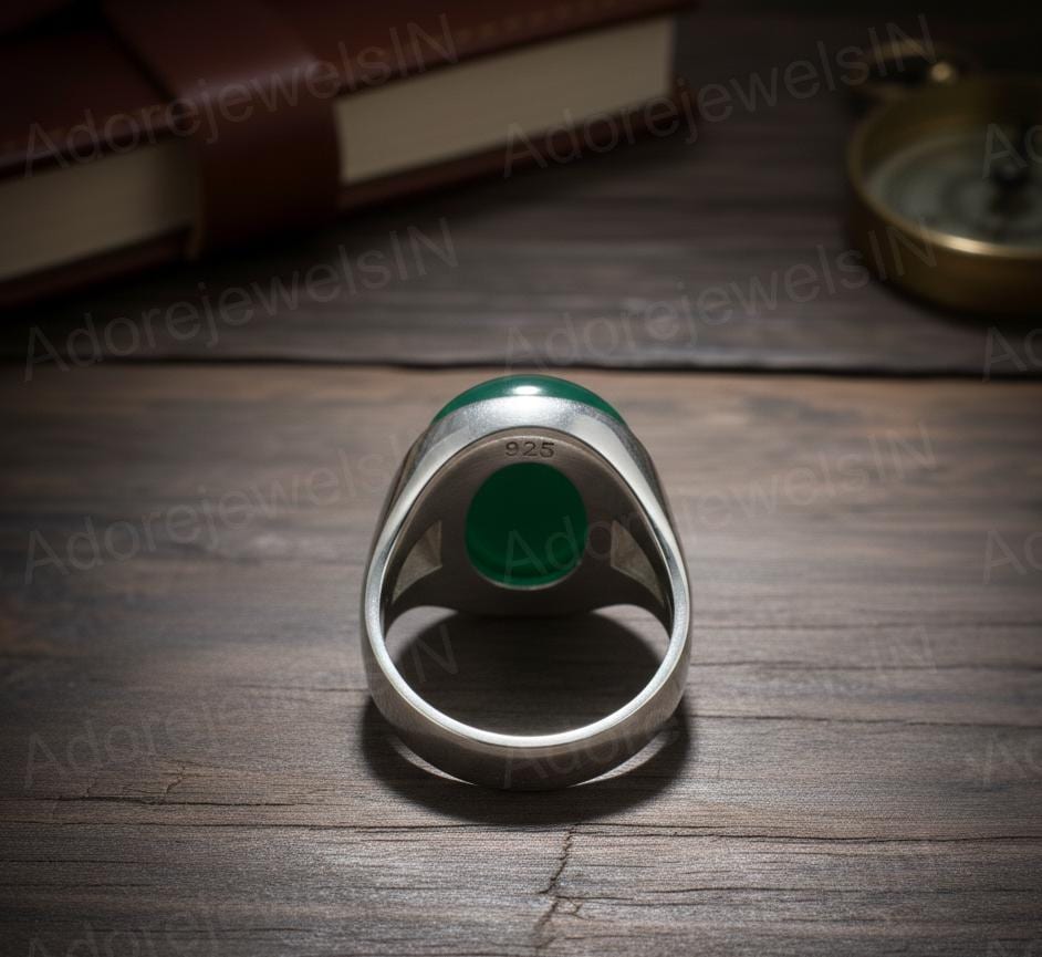 Sterling Silver Green Onyx Ring, Ottoman Style Signet Ring