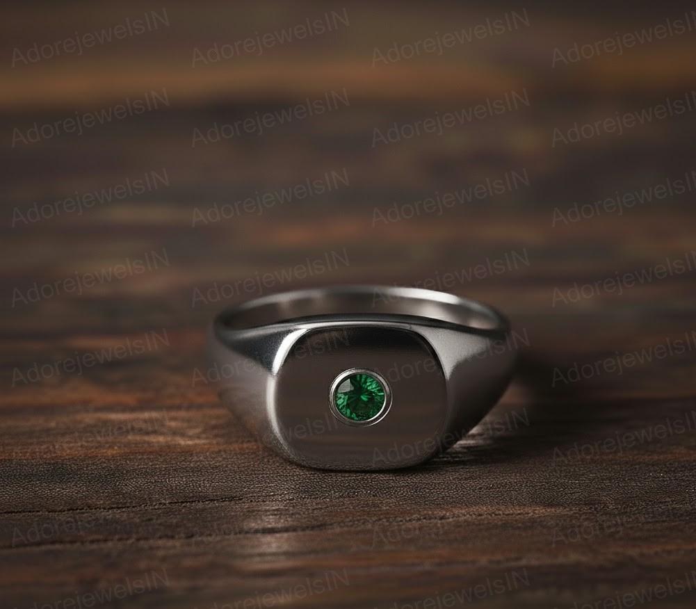 Emerald Sterling Silver Ring, Round Brilliant Cut, 6mm Stone
