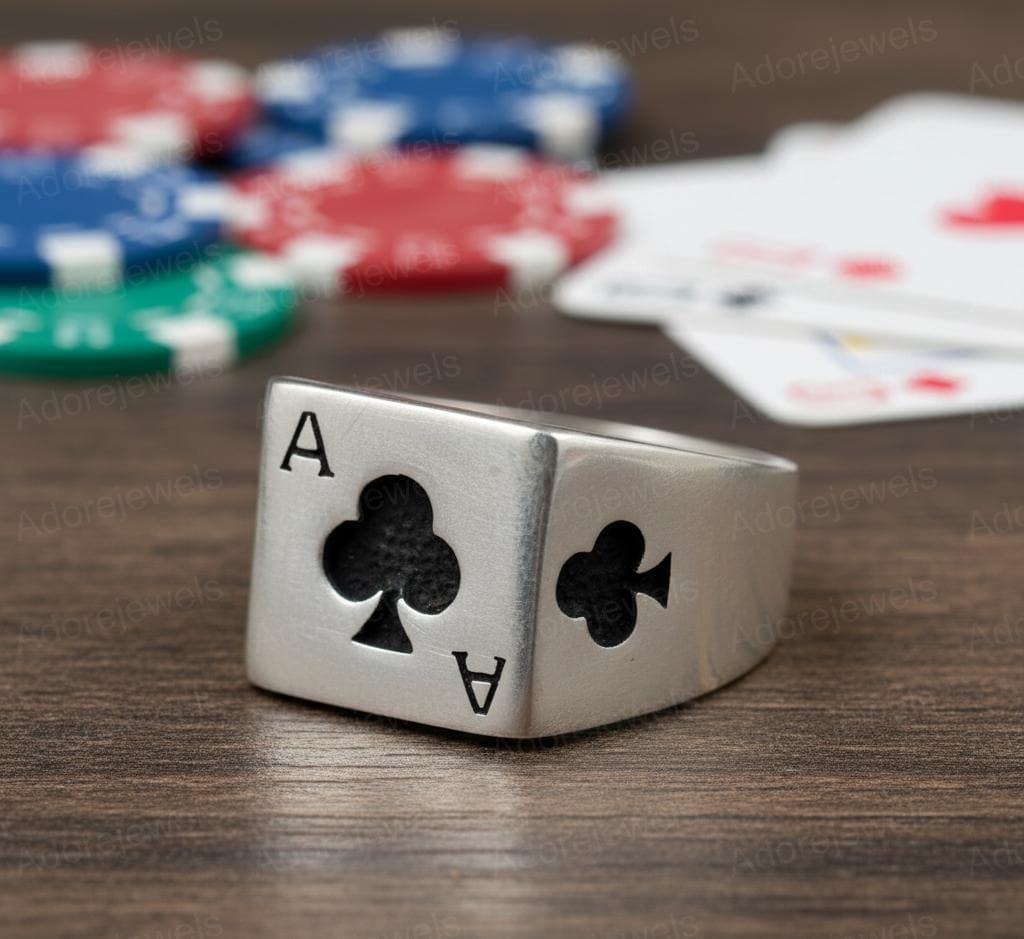 Sterling Silver Ace of Clubs Ring, Lucky Poker Jewelry