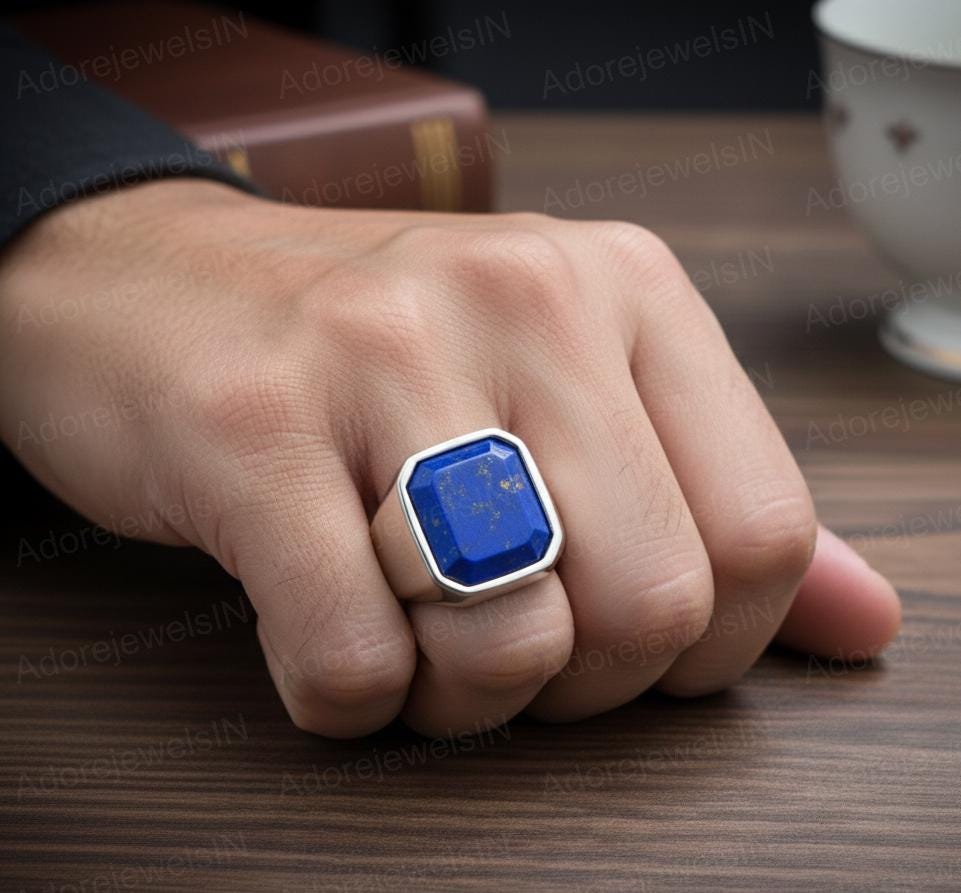 Lapis Lazuli Sterling Silver Signet Ring, Octagon Cut