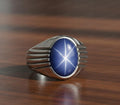 Natural Star Sapphire Sterling Silver Mens Ring, Ottoman Style