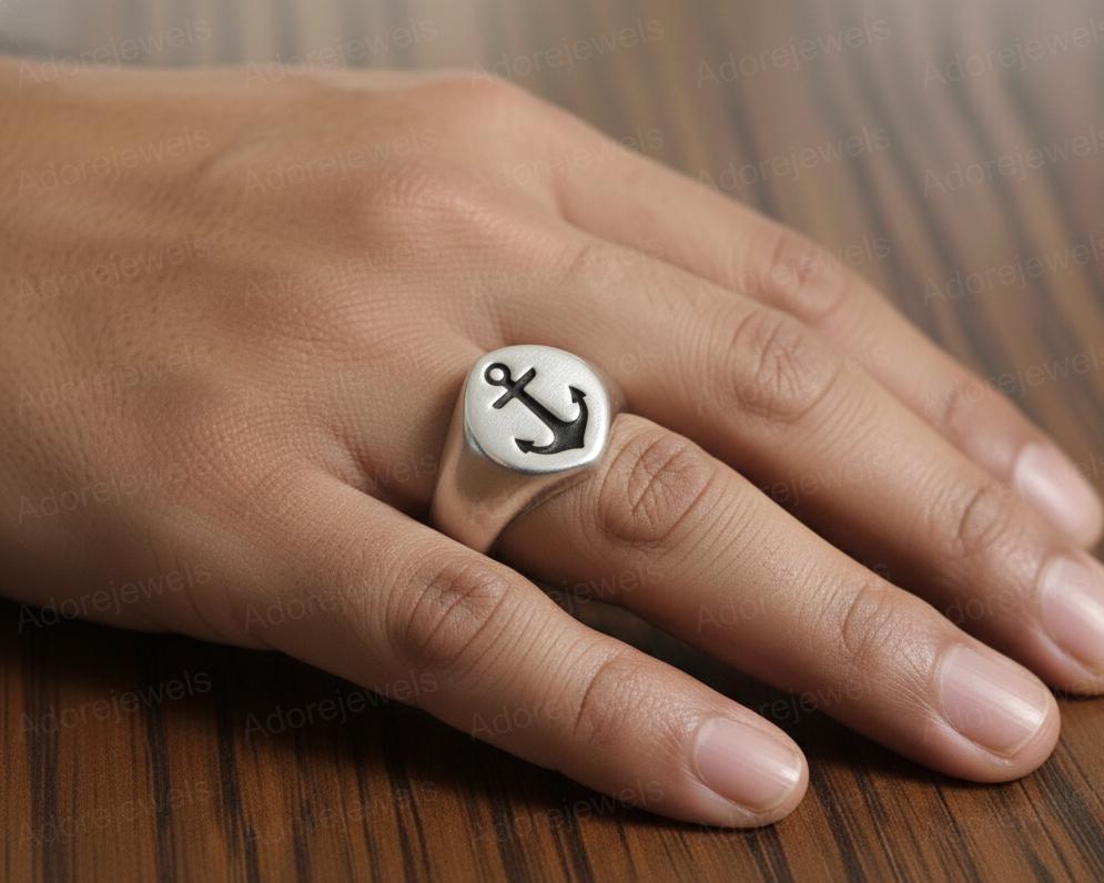 Sterling Silver Anchor Signet Ring, Nautical Sailor Jewelry