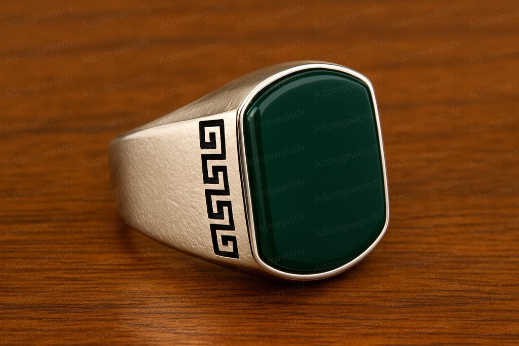 Solid 925 Sterling Silver Ring, Natural Green Onyx Ring For Mens, 12x16mm Green Onyx, Classic Green Onyx Mens Ring, Green Design Mens Ring