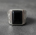 Handmade Black Onyx Men's Ring - Greek Sterling Silver Signet Ring for Men - Gift for Him - Rectangular Statement Ring