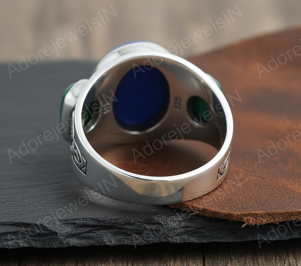 Lapis Lazuli & Malachite Signet Ring, Solid Sterling Silver