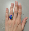 Sterling Silver Azurite Malachite Ring, Oval Gemstone, Bezel Setting