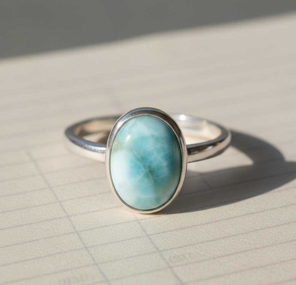 Oval Caribbean Larimar Sterling Silver Ring, Gemstone Jewelry