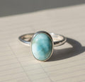 Oval Caribbean Larimar Sterling Silver Ring, Gemstone Jewelry