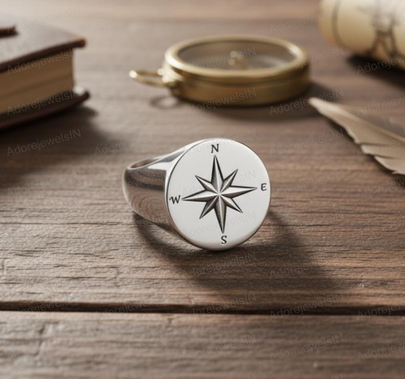 Handmade Sterling Silver Compass Ring, Polaris Star