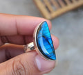 Sterling Silver Madagascar Labradorite Ring, Half Moon Gemstone