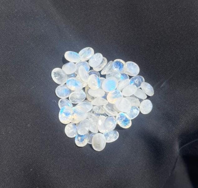 Natural Rainbow Moonstone Oval Cabochons, Blue Fire Gemstones for Jewelry Making (65 Pieces)