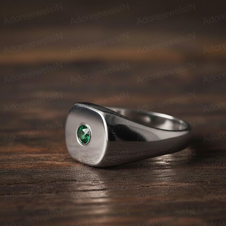Emerald Sterling Silver Ring, Round Brilliant Cut, 6mm Stone