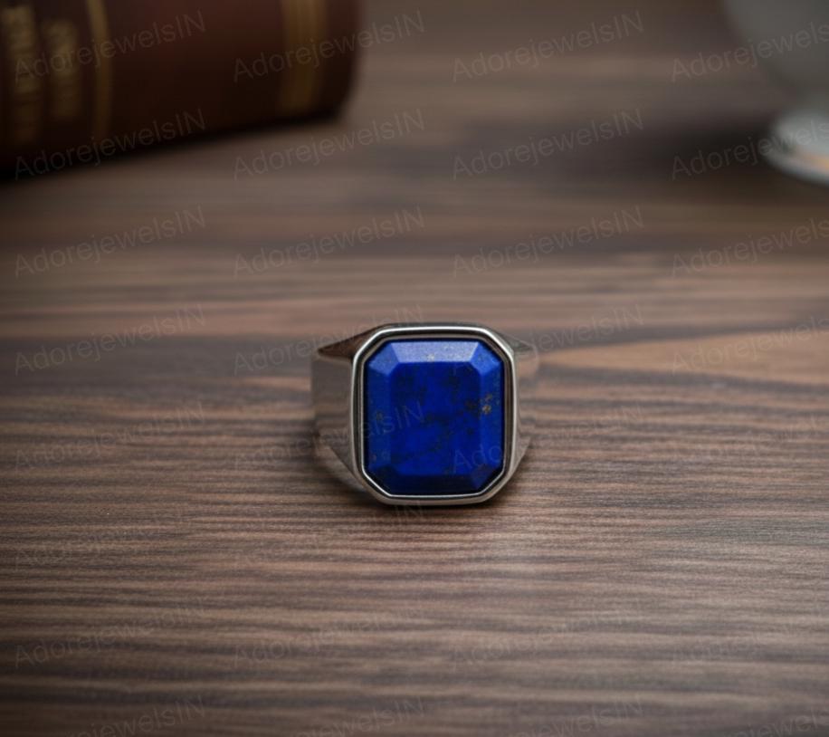 Lapis Lazuli Sterling Silver Signet Ring, Octagon Cut