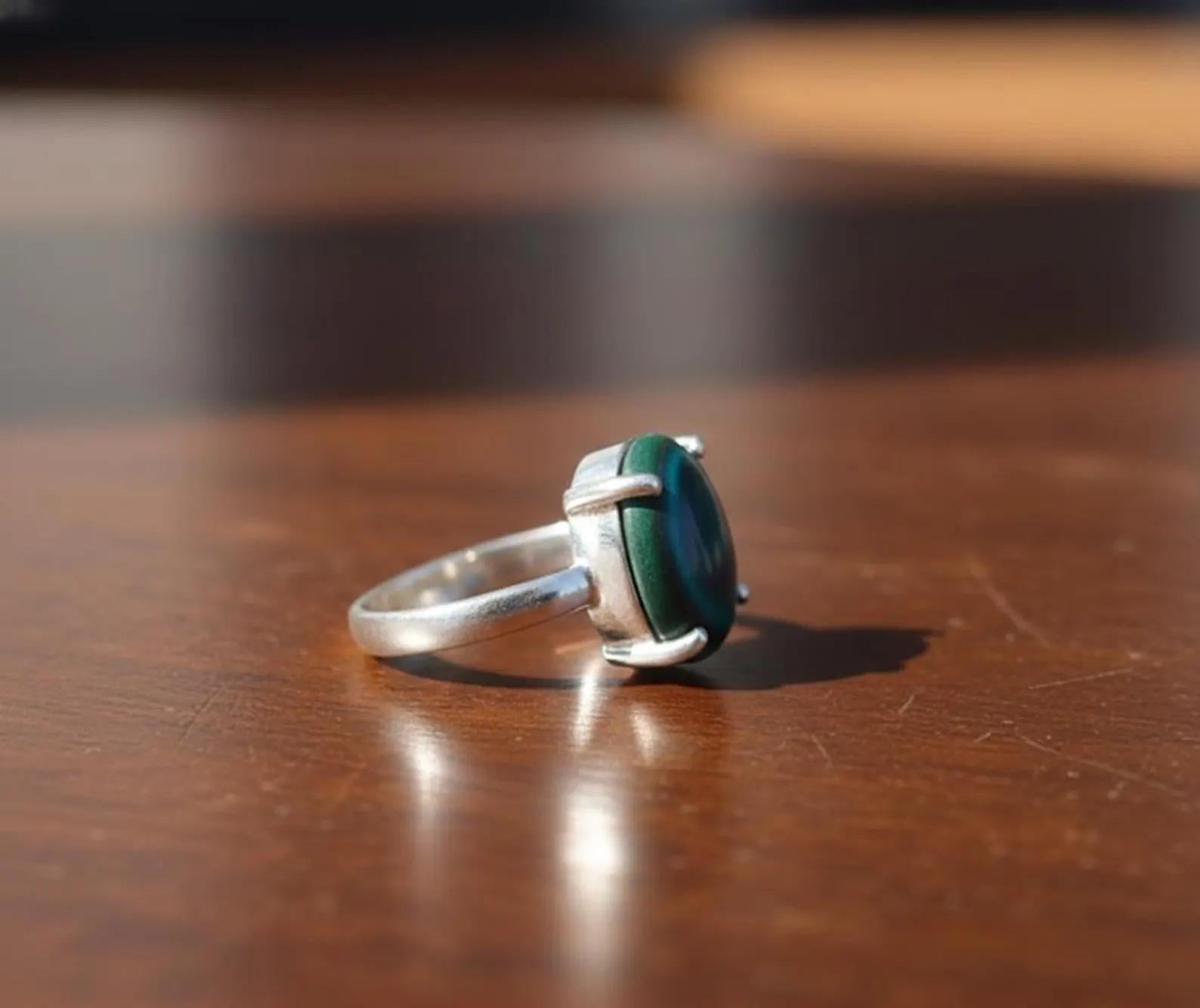 Sterling Silver Signet Ring, Oval Malachite Gemstone, Womens Jewelry