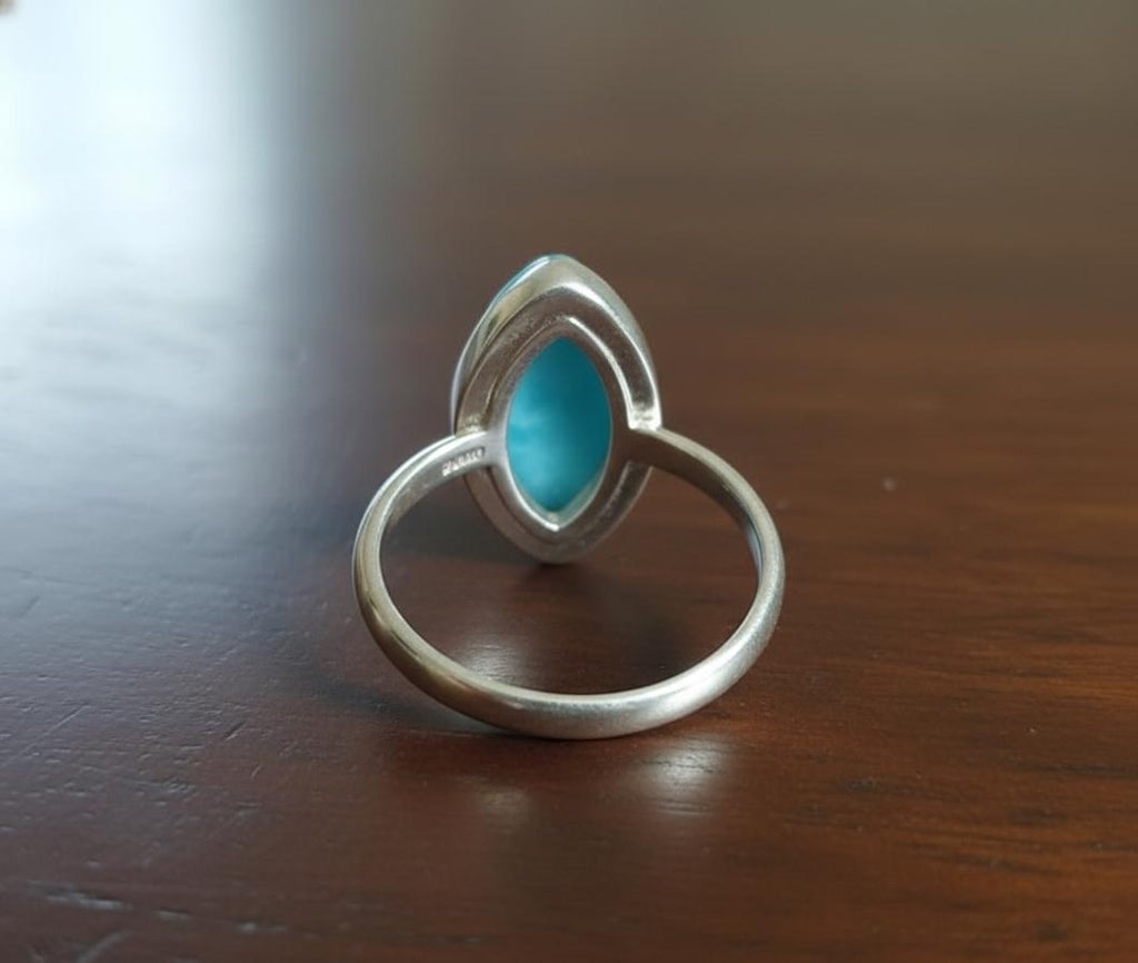 Natural Larimar Ring, Solid Sterling Silver, Marquise Gemstone