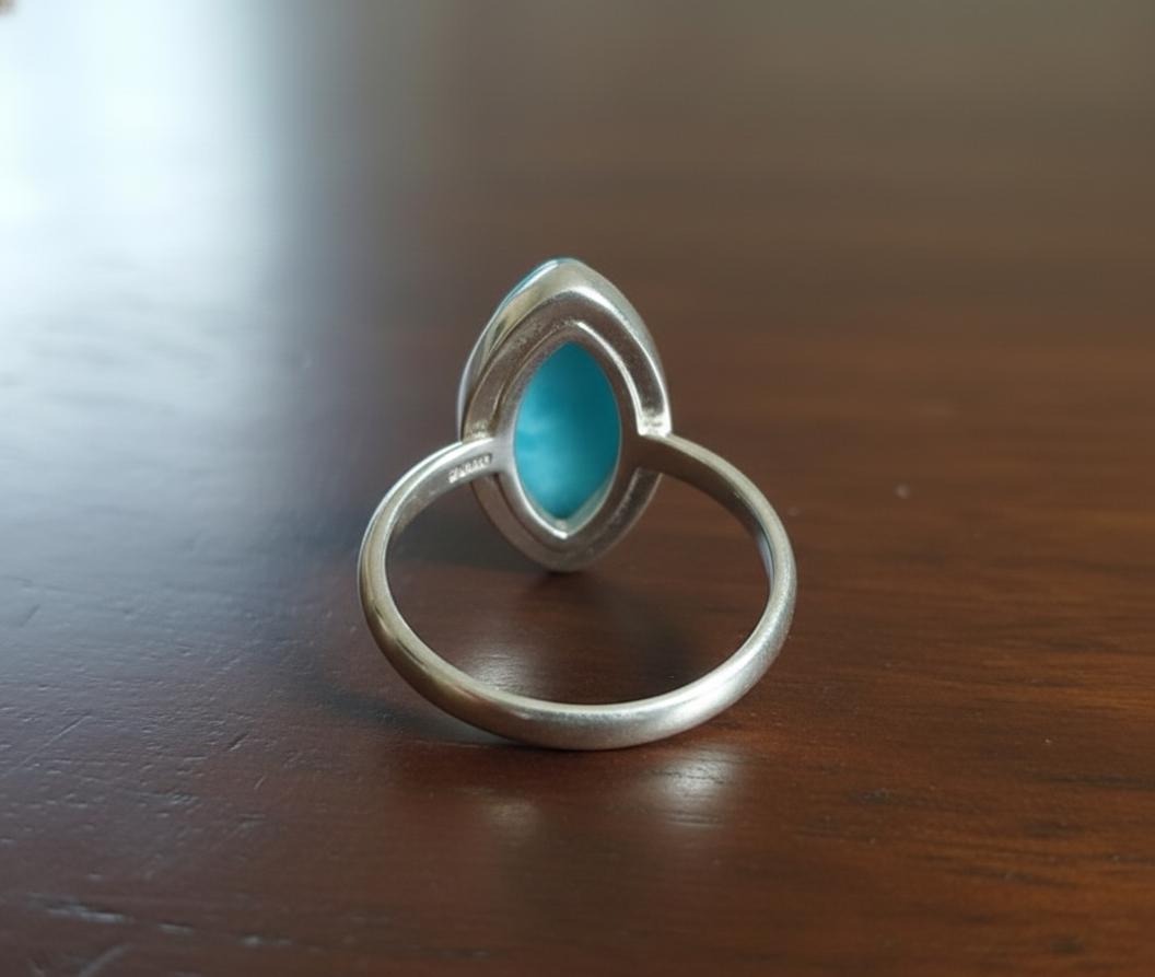 Natural Larimar Ring, Solid Sterling Silver, Marquise Gemstone