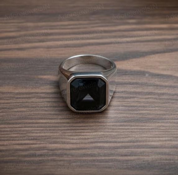 Black Onyx Sterling Silver Signet Ring, Octagon Cut