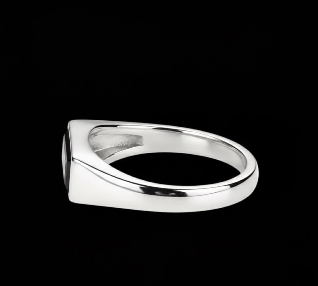 Sterling Silver Black Onyx Signet Ring, Stackable Rectangle Stone